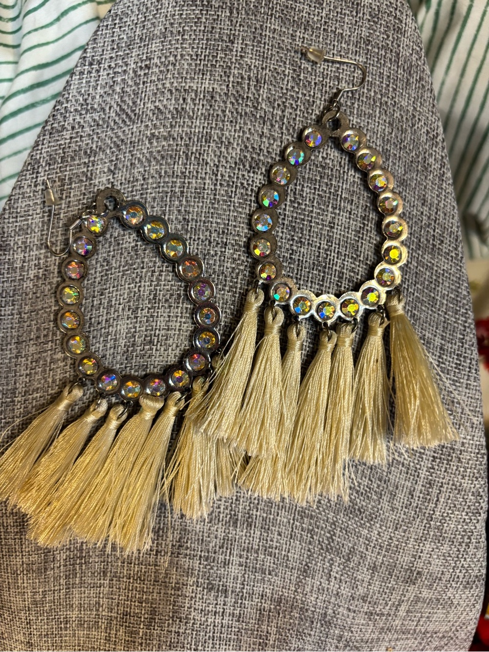 Crystal Hoop Tassel Earrings - Gold